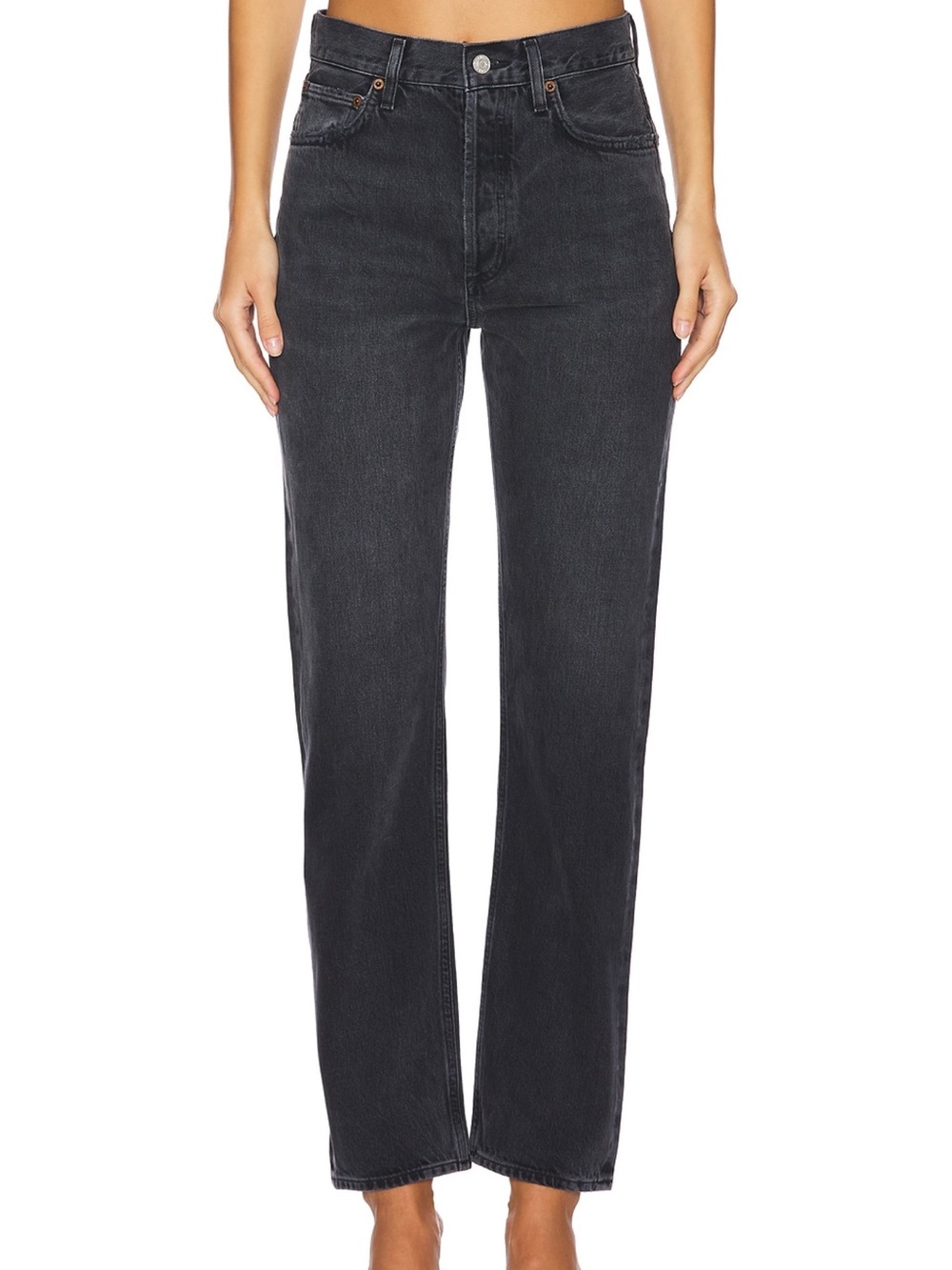 Agolde Straight Leg High-Rise Jeans in Washed Black